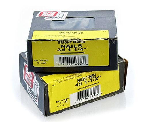 Boxes of 3 and 4 penny nails